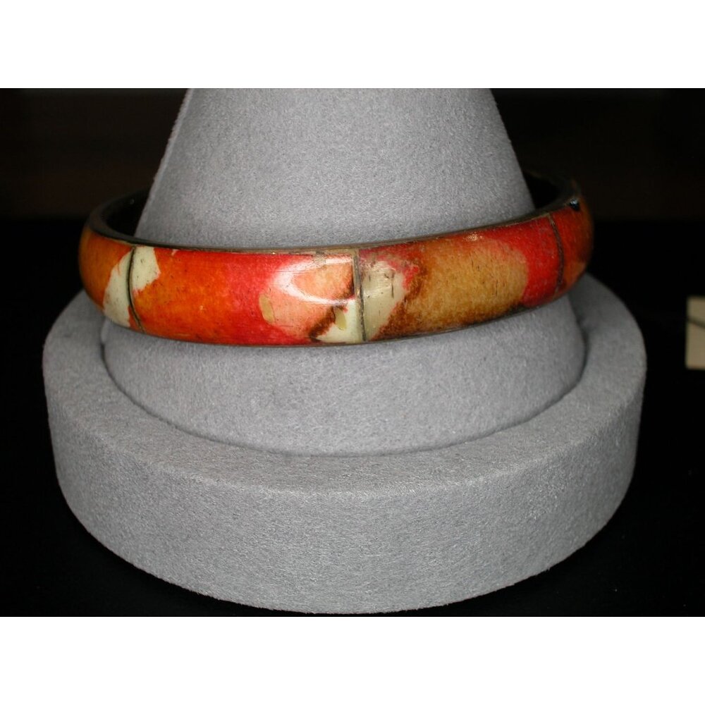 Brass Camel Bone Bangle Bracelet With Color Inlay, India